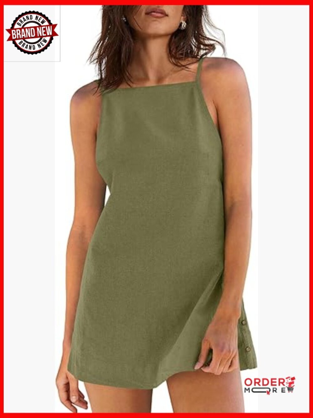 Linen Spaghetti Strap Mini Dress Sleeveless Sundress Open Back